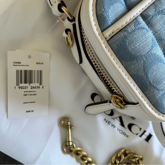 Coach Light Blue Quilted Denim Camera Crossbody with Gold Hardware - Picture 2 of 5